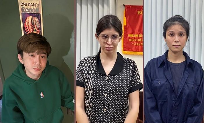  Chi Dân, An Tây và Trúc Phương tại cơ quan điều tra. Ảnh: CA 