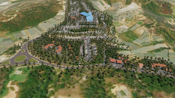 Mô phỏng bãi đậu xe kết hợp bến xe khu vực ngã 3 Đarahoa. Với quy mô 36,69ha, phục vụ khoảng 817 chỗ đậu xe buýt 