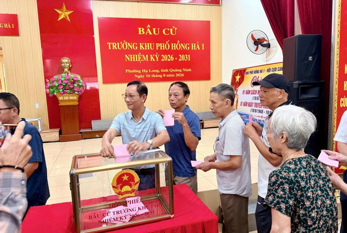 Niềm vui hiện rõ trên gương mặt cử tri khu phố Hồng Hà 1, phường Hạ Long.