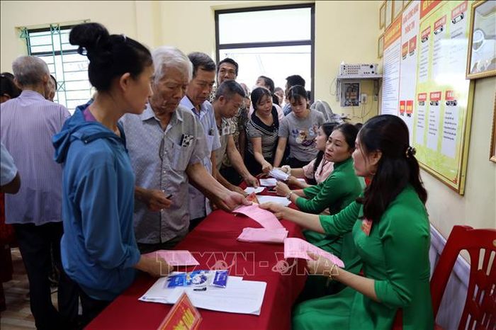 Khu vực phát phiếu bầu cử bầu trưởng khu phố khu phố Giếng Khe, phường Hiệp Hòa, tỉnh Quảng Ninh.