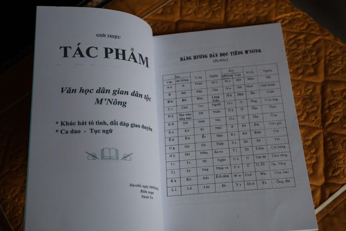 Cuốn sách “Tác phẩm văn hóa dân gian dân tộc M’nông” được ông Đa Cát Tư, già làng, người có uy tín xã Đam Rông 4 biên soạn