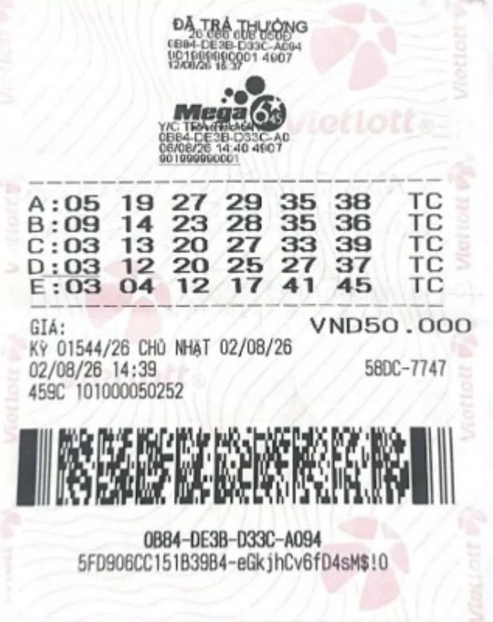 Tấm vé may mắn đã đem đến cho ông T giải Jackpot Mega 6/45 trị giá hơn 29,6 tỷ đồng 