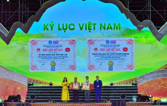 Trong khuôn khổ Lễ khai mạc Lễ hội Sầu riêng Đắk Lắk năm 2026 tại Quảng trường 10/3, phường Buôn Ma Thuột vào tối 15/8, đại diện Tổ chức Kỷ lục Việt Nam đã công bố và trao Bằng chứng nhận xác lập Kỷ lục Việt Nam đối với “Mô hình chiếc gùi sầu riêng lớn nhất Việt Nam” và “Sự kiện chế biến và công diễn các món ăn từ sầu riêng với số lượng nhiều nhất Việt Nam”