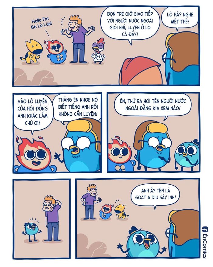 Nhờ có Bé Lò Lửa mà các sĩ tử có dịp đánh giá “trình” tiếng Anh của Én. Nguồn: Én Comics