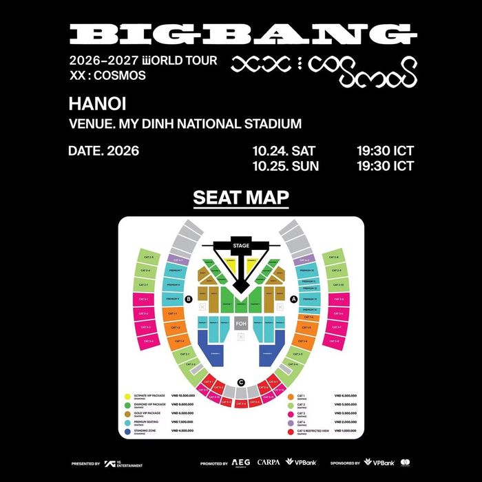 Sơ đồ và giá vé chính thức của concert BIGBANG tại Hà Nội.