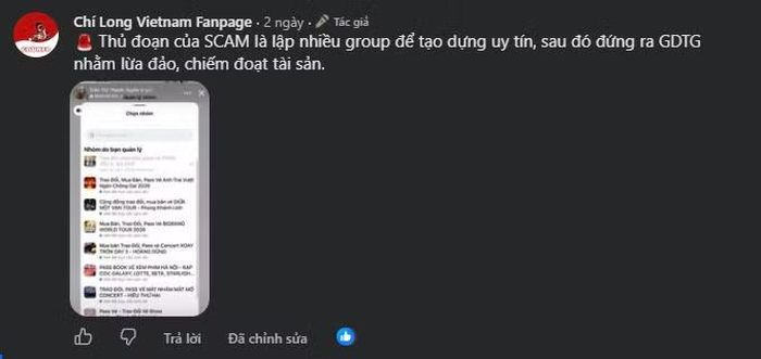 Một trong những fanpage có lượt theo dõi lớn nhất của G-Dragon (BIGBANG) tại Việt Nam đăng bài cảnh báo người hâm mộ về các chiêu lừa đảo vé concert.