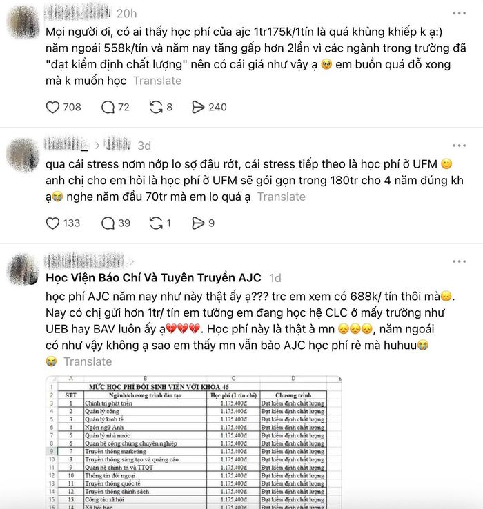 Tân sinh viên chia sẻ nỗi lo khi học phí tăng cao.