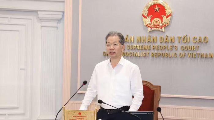 Chánh án Tòa án nhân dân tối cao Nguyễn Văn Quảng phát biểu tại cuộc họp. (Ảnh: M.ĐỈNH)