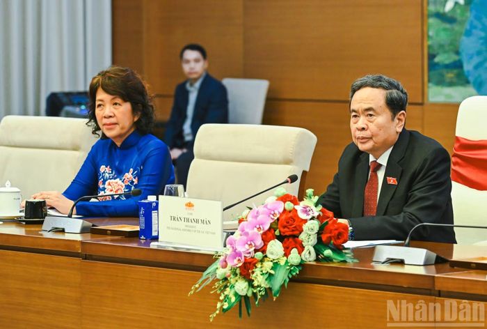 Chủ tịch Quốc hội Trần Thanh Mẫn phát biểu tại cuộc tiếp. (Ảnh: DUY LINH)