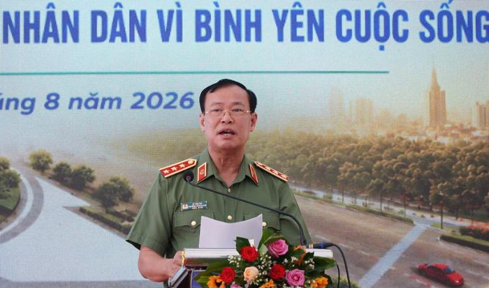  Thượng tướng Lê Tấn Tới phát biểu tại lễ khởi công 