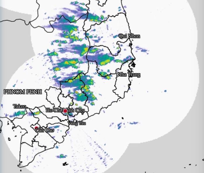  Hình ảnh radar thời tiết chiều 17-8 tại Nam Trung bộ và Nam bộ. Nguồn: Cục Khí tượng - thủy văn 