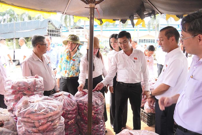  Các thành viên đoàn giám sát khảo sát ATTP tại chợ đầu mối nông sản thực phẩm Hóc Môn. QUANG HUY 