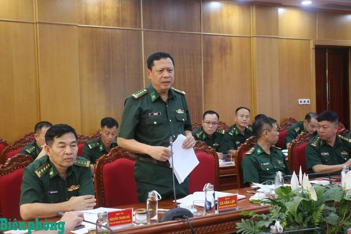 Đại tá Cà Văn Lập, Phó Chủ nhiệm Chính trị Bộ đội Biên phòng phát biểu tại buổi làm việc. Ảnh: TK