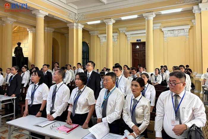 Luật sư bào chữa cho các bị cáo tại phiên tòa.