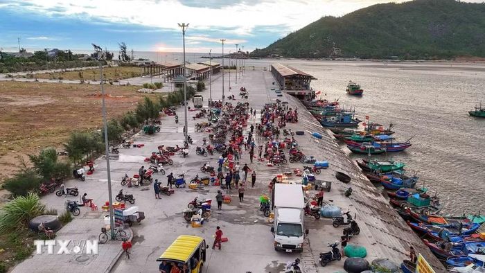 Cảng cá Cửa Nhượng là nơi tập kết, trung chuyển hải sản quan trọng của ngư dân địa phương. (Ảnh: Hữu Quyết/TTXVN)