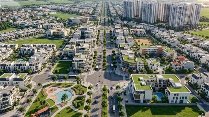 Phối cảnh không gian đô thị hiện đại trong định hướng phát triển hạ tầng tại xã Thư Lâm, thành phố Hà Nội. Ảnh: TTXVN phát