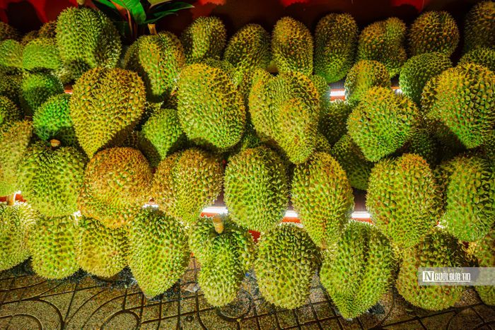 Khu vực chân tháp được bố trí tiểu cảnh, mô hình sầu riêng, linh vật lễ hội, bảng chữ nổi "Sầu riêng Đắk Lắk - Kết nối vươn xa". Nhiều trái sầu riêng được sắp đặt tạo hình xung quanh rất đẹp mắt.