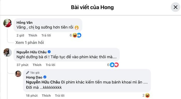 Màn tương tác đầy hóm hỉnh của NSƯT Hữu Châu và Hồng Đào. (Ảnh: Chụp màn hình)