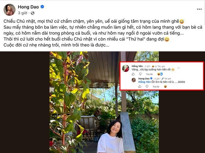 Hồng Vân tiết lộ cuộc sống hiện tại của Hồng Đào "sướng hơn tiên". Ảnh: Chụp màn hình FBNV