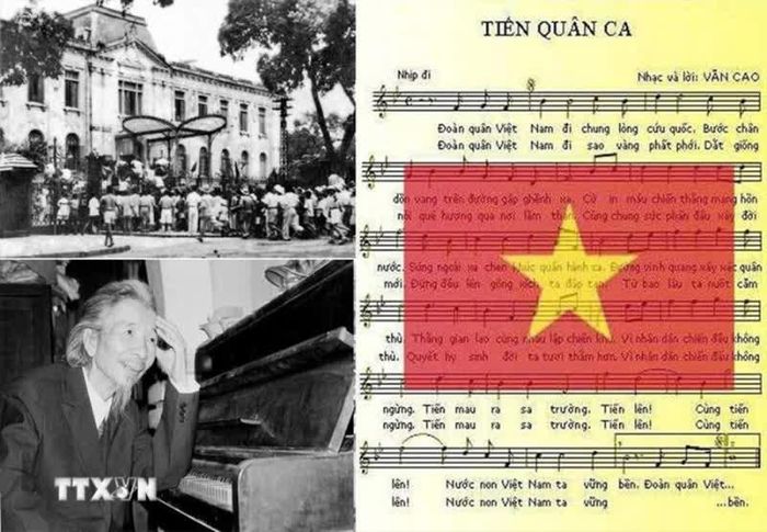 Ca khúc “Tiến quân ca” lần đầu tiên được cất lên trước Nhà hát Lớn Hà Nội vào ngày 17/8/1945. Ảnh: TTXVN