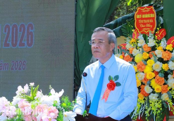 Bí thư Tỉnh ủy Lê Đức Thái phát biểu tại ngày hội.