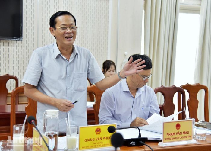Phó Chủ tịch HĐND tỉnh An Giang Giang Văn Phục phát biểu tại phiên họp.