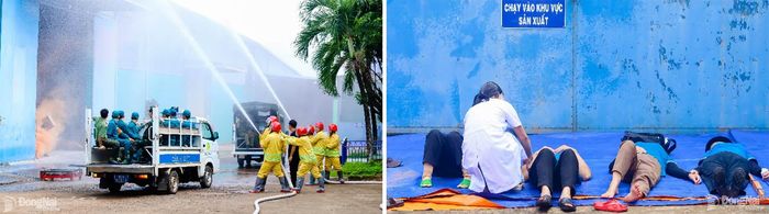 Các lực lượng phối kết hợp tham gia chữa cháy, cứu người, cứu tài sản.