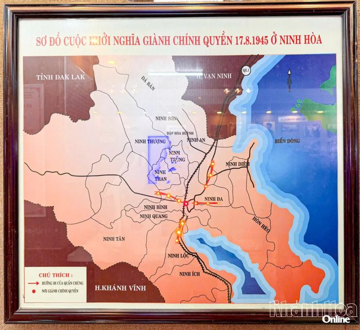 Sơ đồ khởi nghĩa giành chính quyền ở phủ Ninh Hòa ngày 17-8-1945.