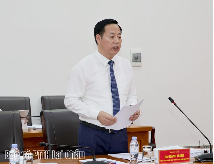 Đồng chí Hà Quang Trung - Phó Bí thư Tỉnh ủy, Chủ tịch UBND tỉnh phát biểu tại phiên họp. 
