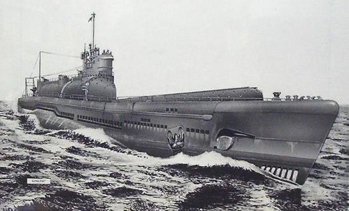 Tranh minh họa tàu ngầm I-400 do một họa sĩ của Hải quân Mỹ thực hiện sau khi chiến tranh kết thúc. Ảnh: Hải quân Mỹ