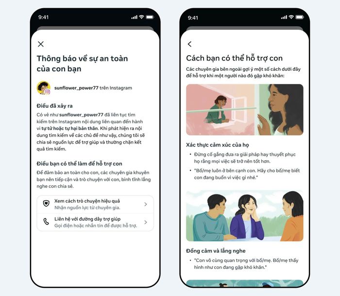Instagram gửi cảnh báo đến phụ huynh. Ảnh: Meta
