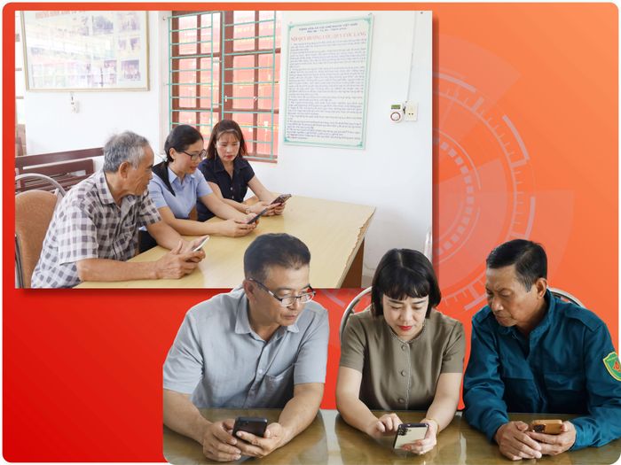 Người dân thôn Tân Liêu, xã Nghĩa Sơn được hỗ trợ tìm hiểu về các tiện ích điện tử tại Nhà văn hóa thôn.