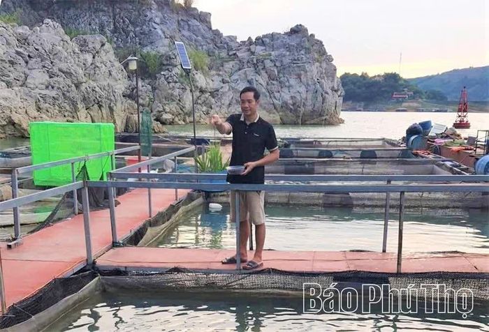 Gia đình anh Hà Văn Tâm, xóm Nai Mới, xã Thung Nai phát triển 10 lồng nuôi cá trên hồ Hoà Bình nhờ vốn NHCSXH.