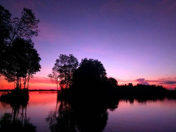 Hoàng hôn phủ sắc vàng lên mặt đầm, tạo nên khung cảnh bình yên, thơ mộng giữa miền sông nước. Ảnh: Tường Quang