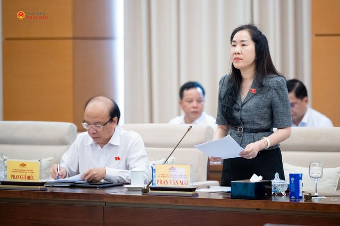 Phó Chủ nhiệm Ủy ban Kinh tế và Tài chính của Quốc hội Đoàn Thị Thanh Mai trình bày Báo cáo ý kiến về việc tiếp thu, giải trình, chỉnh lý dự thảo Luật sửa đổi, bổ sung một số điều của Luật Ngân hàng Nhà nước, Luật Phòng, chống rửa tiền và Luật Các tổ chức tín dụng