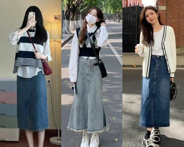 Chân váy denim vừa giúp nàng giữ được vẻ nữ tính vừa tạo nên nét cá tính, năng động. 