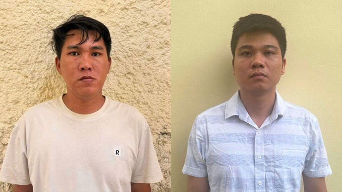Bị can Trần Thanh Vũ và Đinh Đức Thắng (từ trái qua phải). (Ảnh: Công an Bắc Ninh).