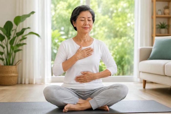 Yoga là hình thức vận động nhẹ nhàng, có thể hỗ trợ một số yếu tố liên quan đến sức khỏe tim mạch. Ảnh minh họa AI.