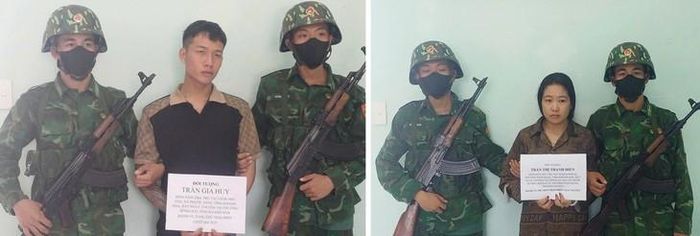 Đối tượng Trần Gia Huy và Trần Thị Thanh Hiền bị lực lượng chức năng bắt giữ. Ảnh: BĐBP.