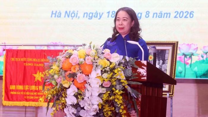 Phó Chủ tịch nước Võ Thị Ánh Xuân phát biểu tại buổi lễ. (Ảnh: PHẠM KIÊN)