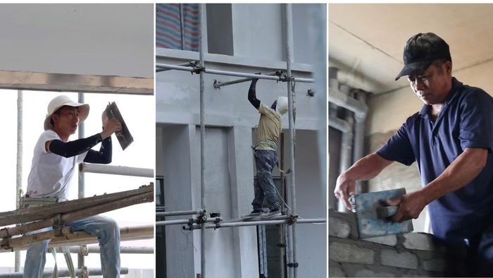 Công nhân gấp rút thi công các hạng mục để sớm đưa công trình vào sử dụng đúng với dự kiến.