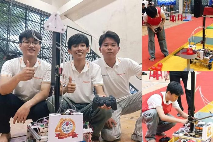 Học sinh Trường THPT Triệu Phong mang sản phẩm tham gia sân chơi Sáng tạo robot tại Đà Nẵng.