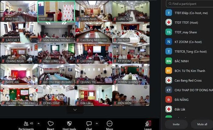 Hội nghị được tổ chức trực tiếp tại điểm cầu Trung ương Hội và trực tuyến tới các điểm cầu trong cả nước. (Ảnh: Trung ương Hội Chữ thập đỏ Việt Nam)