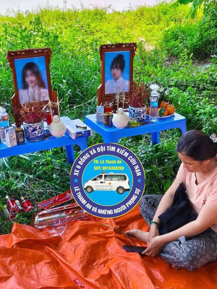 Chị Lương Thị Luyến viết đơn trình báo cơ quan công an (ảnh trái) và hình ảnh người mẹ tìm thi thể con gái bên bờ sông Văn Úc, TP Hải Phòng (ảnh phải) được dùng để kêu gọi từ thiện.