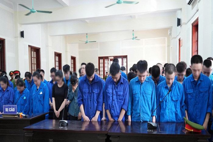 Các bị cáo trong đường dây giả mạo sàn Lazada tại tòa.