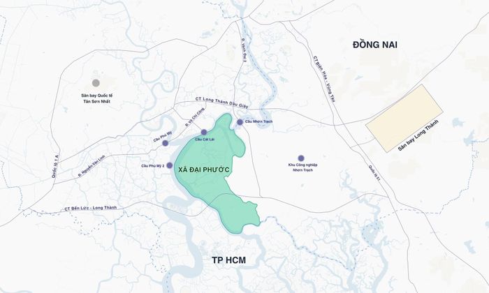 Địa giới xã Đại Phước cùng những cây cầu kết nối. Đồ họa: Hoàng Thanh