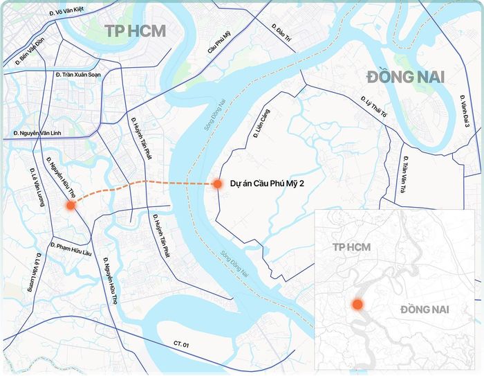 Hướng tuyến dự án cầu Phú Mỹ 2. Đồ họa: Tâm Thảo