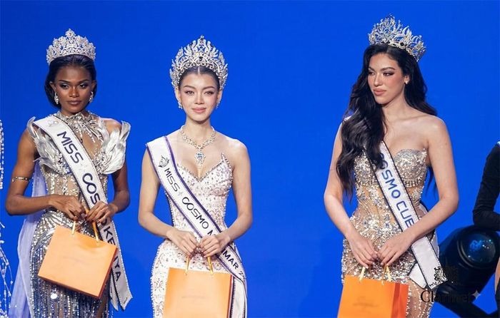 Hoa hậu Myanmar Thae Su Nyein (giữa) từng bất mãn và bỏ danh hiệu Á hậu Miss Grand International 2024 ngay trong đêm chung kết.