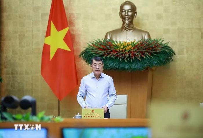 Thủ tướng Lê Minh Hưng chủ trì Phiên họp Chính phủ chuyên đề về xây dựng pháp luật tháng 8 năm 2026. (Ảnh: Dương Giang/TTXVN)