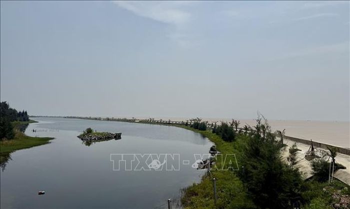 Tuyến đê kè dài 1,62km, tổng mức đầu tư 150 tỷ đồng được tỉnh Thanh Hoá đầu tư xây dựng năm 2024 nhằm ngăn chặn tình trạng xâm thực bờ biển tại thôn Xuân Phụ, xã Hoằng Thanh. Ảnh: Hoa Mai/TTXVN